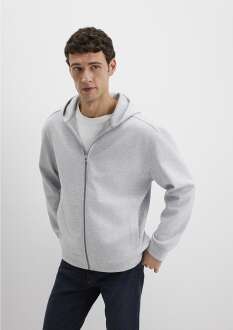 Mavi Fermuarlı Kapüşonlu Gri Erkek Sweat 0S10312-80018 - 2