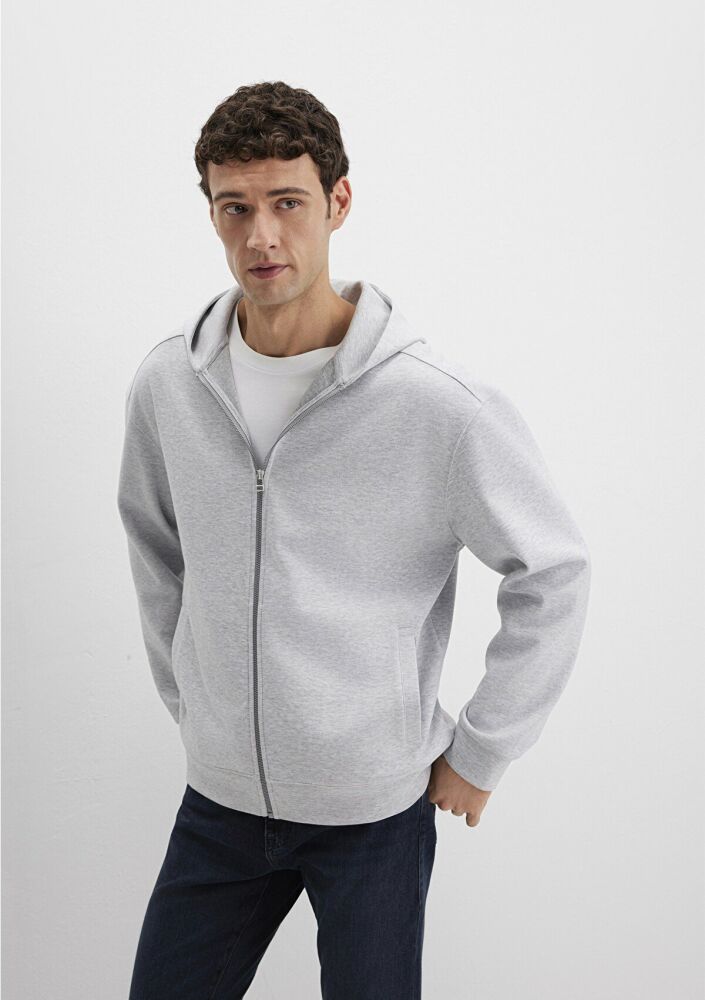 Mavi Fermuarlı Kapüşonlu Gri Erkek Sweat 0S10312-80018 (1)