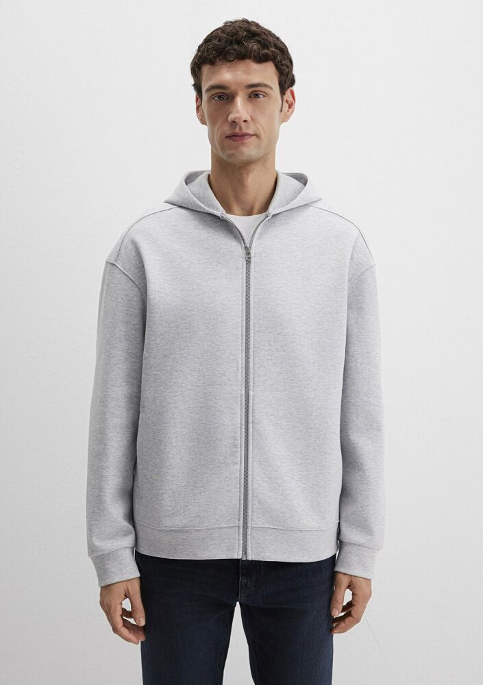 Mavi Fermuarlı Kapüşonlu Gri Erkek Sweat 0S10312-80018 - 3