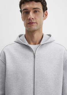 Mavi Fermuarlı Kapüşonlu Gri Erkek Sweat 0S10312-80018 - 5