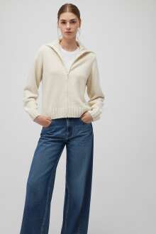 Mavi Fermuarlı Kırık Beyaz Kadın Hırka 1710482-70057 - Mavi (1)