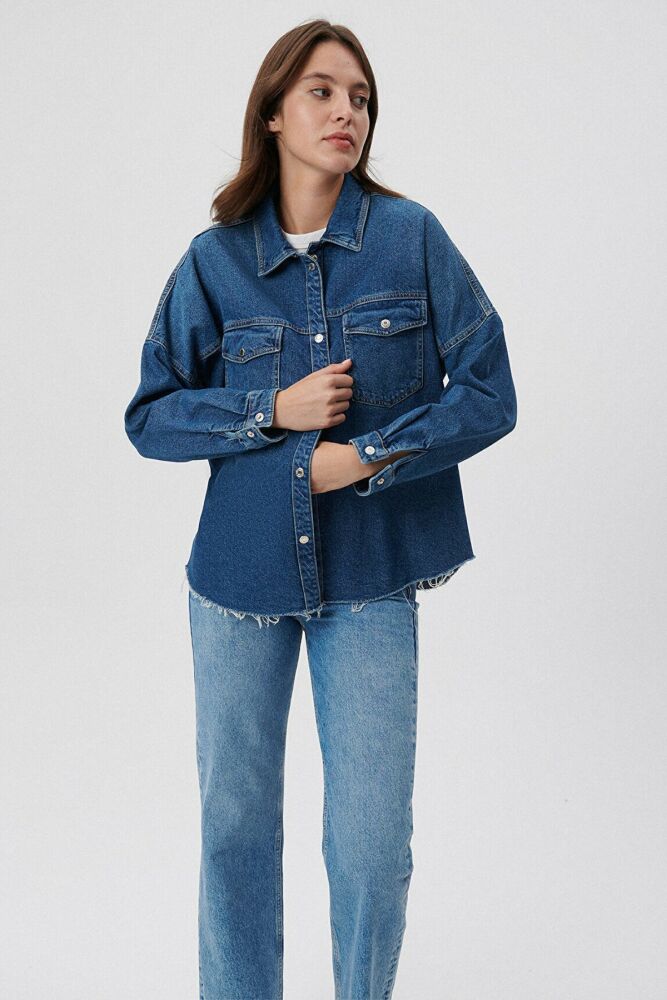 Mavi Fiona Dark Denim Kadın Jean Gömlek 122434-82253 - 1