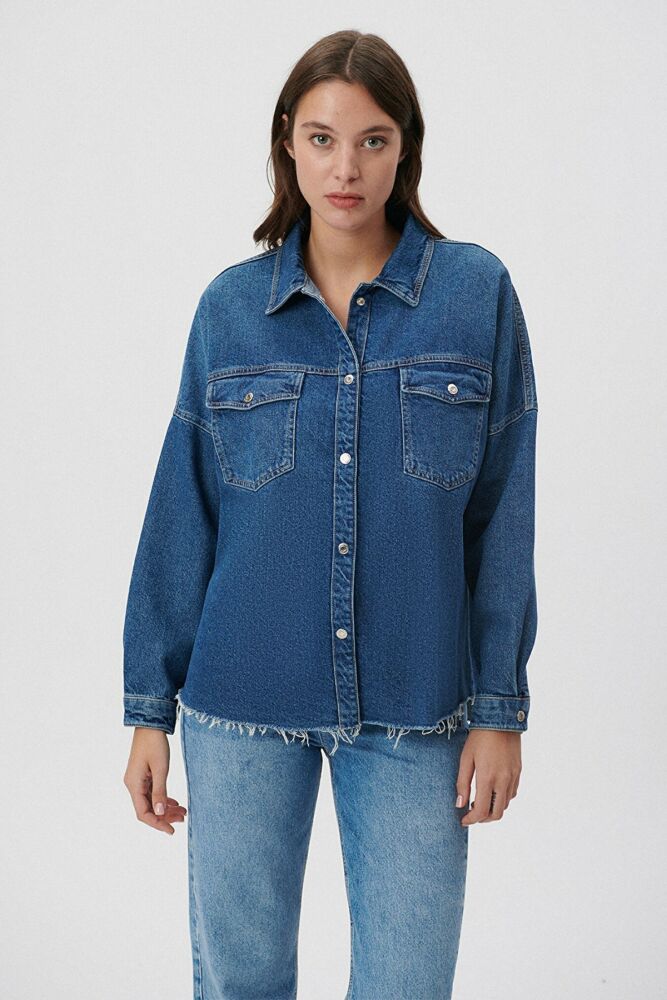 Mavi Fiona Dark Denim Kadın Jean Gömlek 122434-82253 - 2