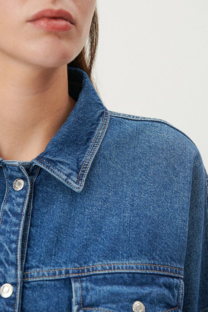 Mavi Fiona Dark Denim Kadın Jean Gömlek 122434-82253 - 4