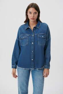 Mavi Fiona Dark Denim Kadın Jean Gömlek 122434-82253 - Mavi (1)