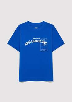 Mavi Game Day Baskılı Koyu Gök Mavi Çocuk Tişört 6610265-82491 - 3