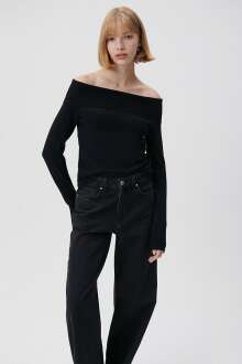 Mavi Geniş Yak Siyah Kadın Kazak 1710391-900 - Mavi (1)