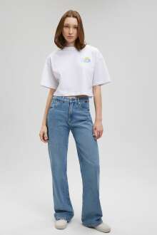 Mavi Grafik Baskılı Beyaz Kadın Tişört 1612568-620 - Mavi (1)