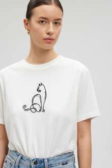 Mavi Grafik Baskılı Kırık Beyaz Kadın Tişört 1612524-70057 - Mavi (1)