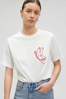 Mavi Grafik Baskılı Kırık Beyaz Kadın Tişört 1612529-70057 - Mavi (1)