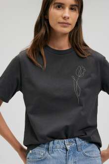 Mavi Grafik Baskılı Kömür Kadın Tişört 1612520-70087 - Mavi (1)