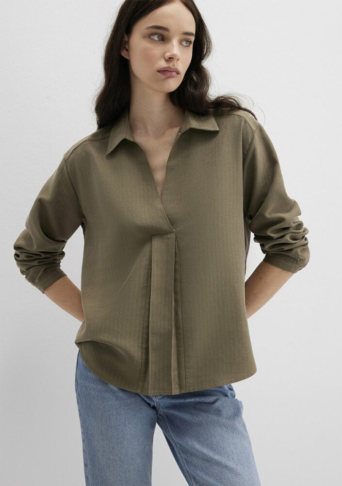 Mavi Haki Tencel Karışımlı Kadın Gömlek 1211423-87538