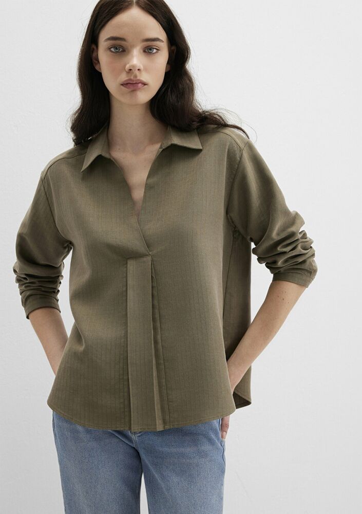 Mavi Haki Tencel Karışımlı Kadın Gömlek 1211423-87538 (1)