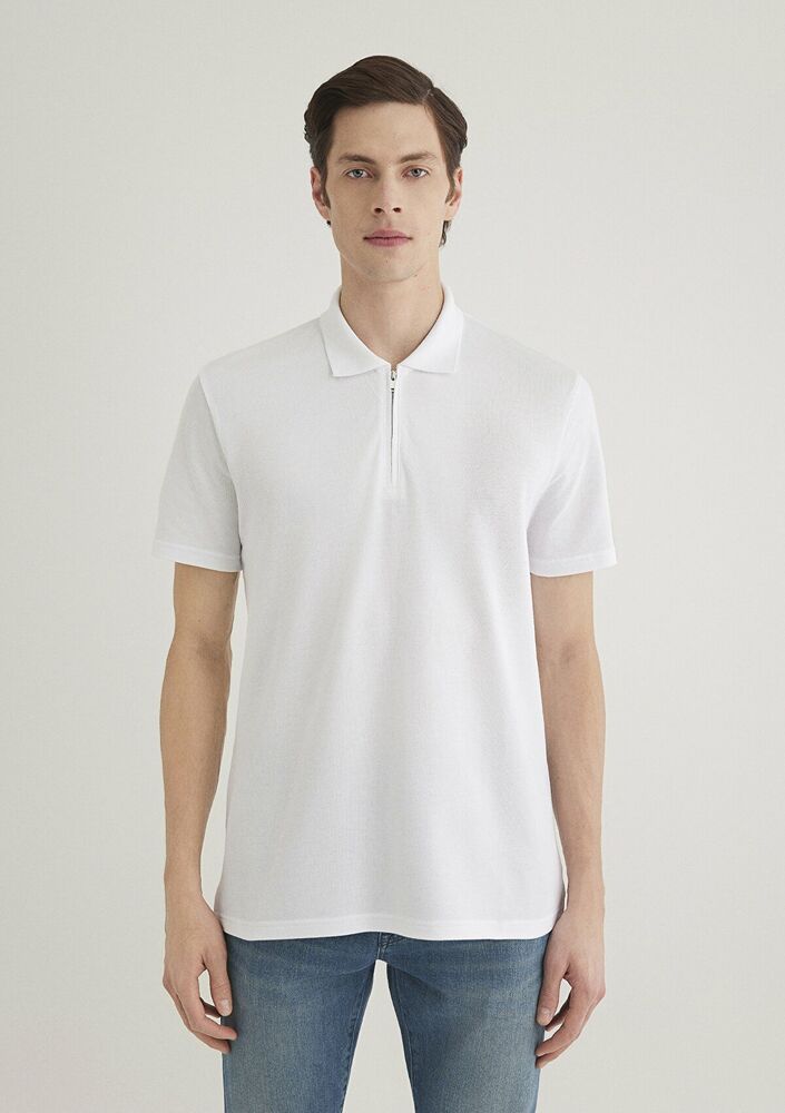 Mavi Half Zıp Polo Yaka Beyaz Erkek Tişört 0612525-620 - 3
