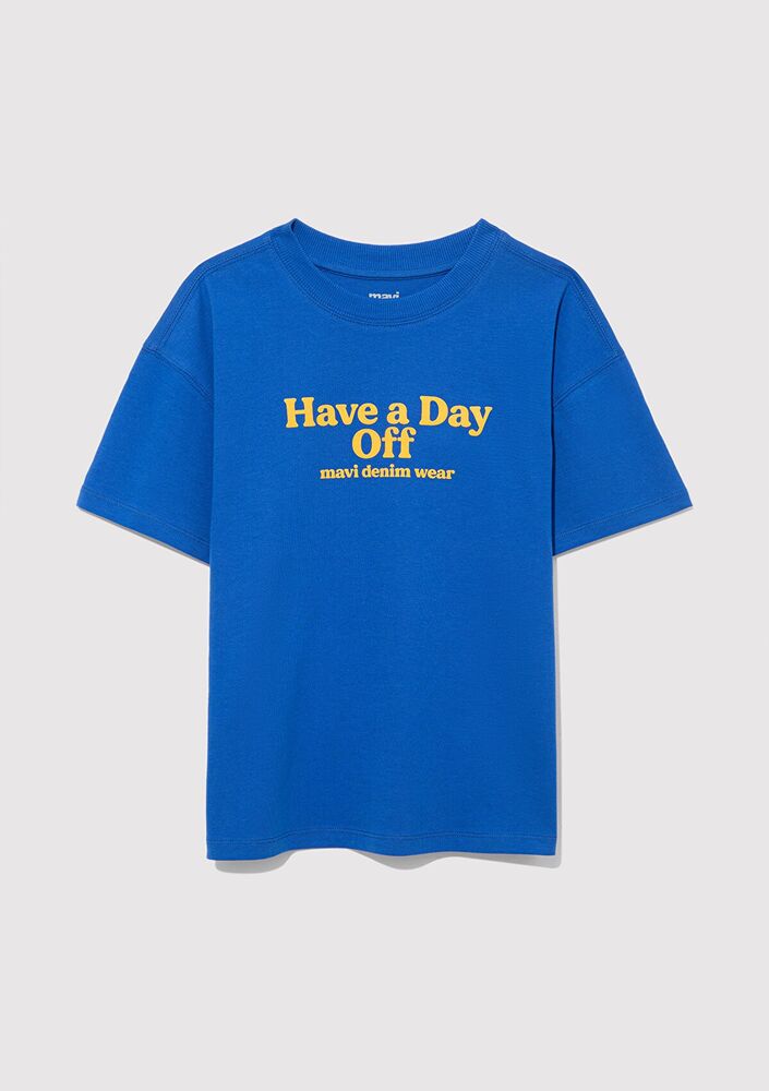 Mavi Have A Day Off Baskılı Çocuk Tişört 6610277-82491 - 1