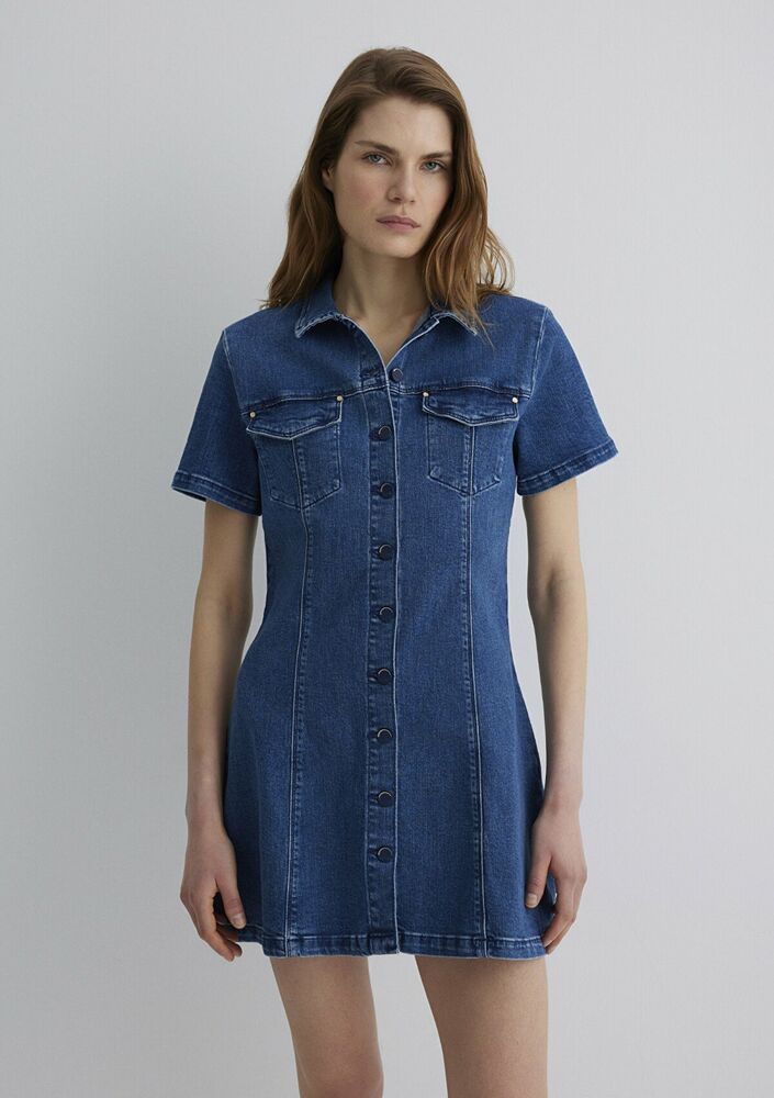 Mavi Helen Dark Blue Gold Premium Kadın Jean Elbise 1310612-89216 - 4