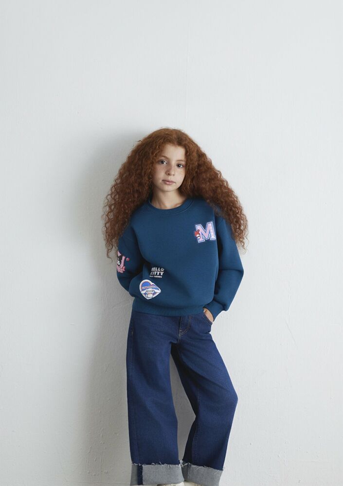 Mavi Hello Kıtty Baskılı Loose Fit Çocuk Sweat 7S10164-89110