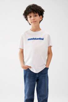 Mavi İstanbul Baskılı Beyaz Çocuk Tişört 6610201-620 - Mavi (1)