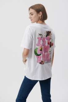 Mavi İstanbul Kedi Baskılı Beyaz Kadın Tişört 1612115-620 - Mavi (1)