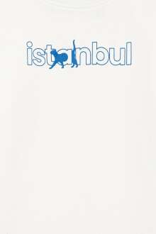 Mavi İstanbul Kedi Baskılı Kırık Beyaz Çocuk Tişört 7610195-70057 - 3