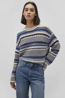 Mavi Jakarlı Oversize Kadın Kazak 1710155-70737 - Mavi (1)