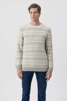 Mavi Jakarlı Kırık Beyaz Erkek Kazak 0710151-70057 - Mavi (1)