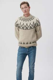 Mavi Jakarlı Koyu Kahve Erkek Kazak 0710123-82337 - Mavi (1)