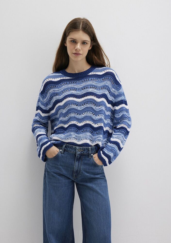 Mavi Jakarlı Mavi Loose Fit Kadın Kazak1710639-70758 (1)