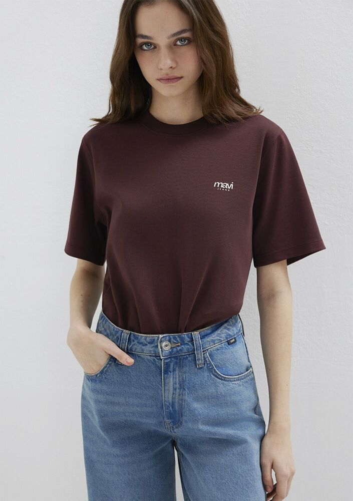 Mavi Jeans Baskılı Bordo Regular Fit Kadın Tişört 1613804-70223 (1)