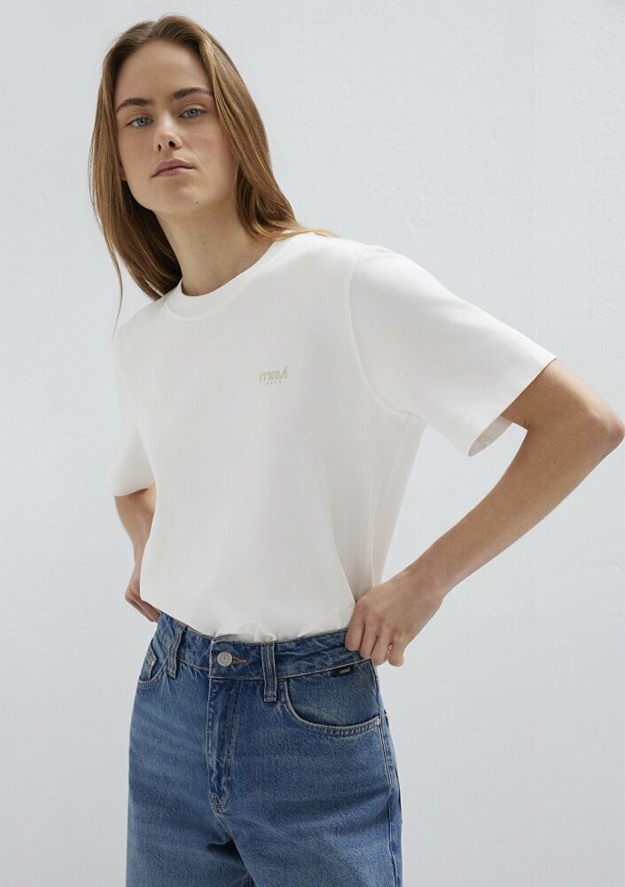 Mavi Jeans Baskılı Ekru Regular Kadın Tişört 1613804-80194