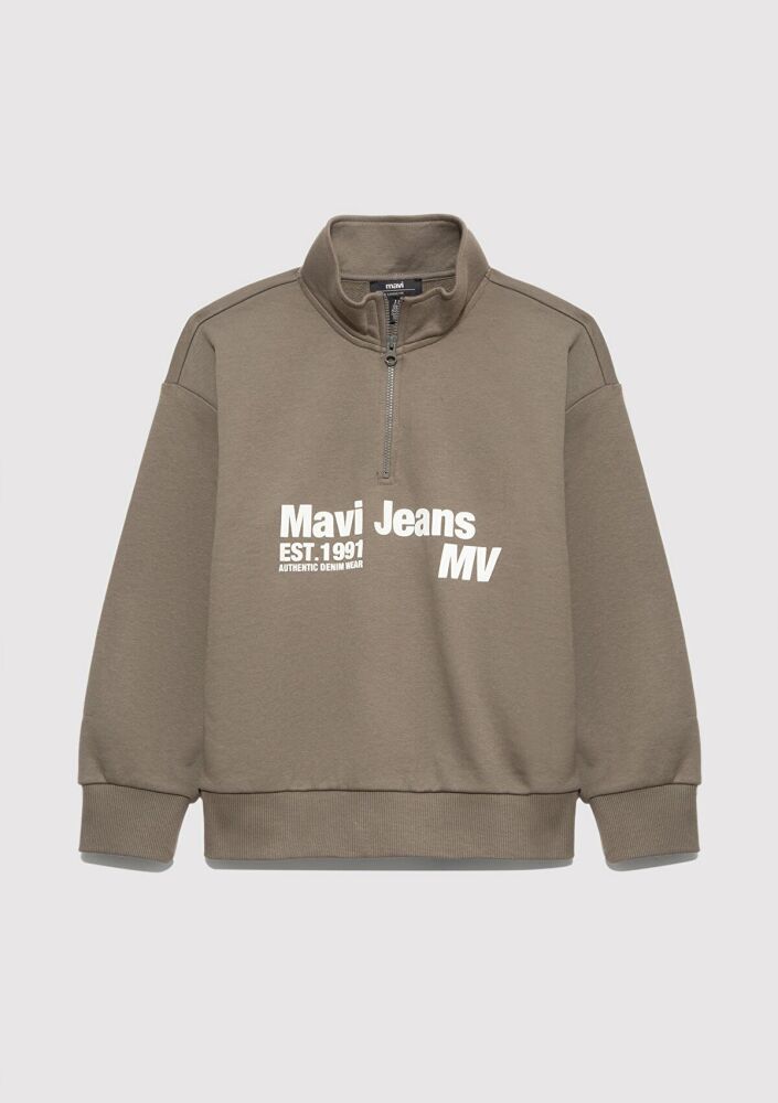 Mavi Jeans Baskılı Logo Yarım Fermuarlı Çocuk Sweat 6S10142-86961 - 5