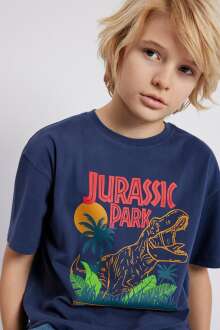 Mavi Jurassıc Park Baskılı İndigo Mavi Çocuk Tişört 6610168-70487 - Mavi (1)