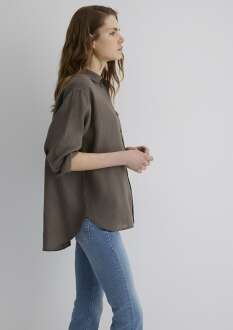 Mavi Kahve Loose Fit Bol Rahat Kesim Kadın Keten Gömlek 1210747-70133 - Mavi (1)