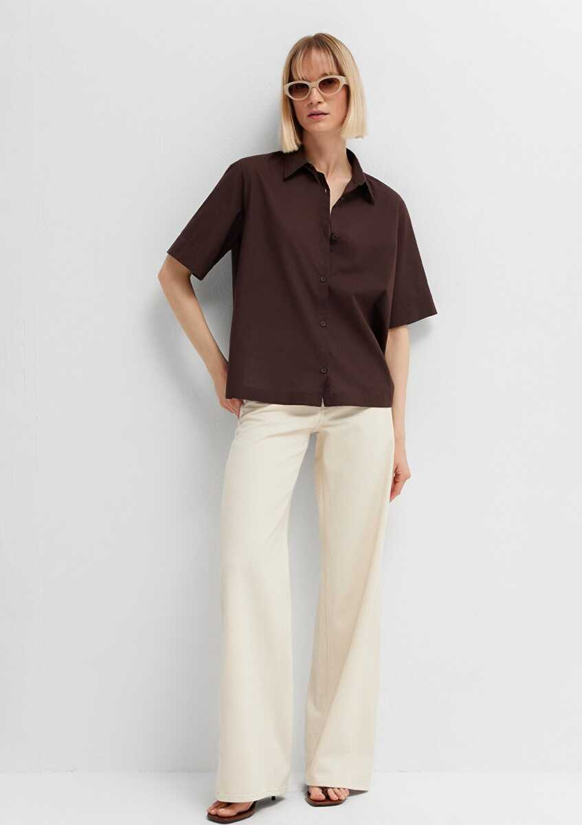 Mavi Kahverengi Loose Fit Kadın Gömlek 1211615-88083