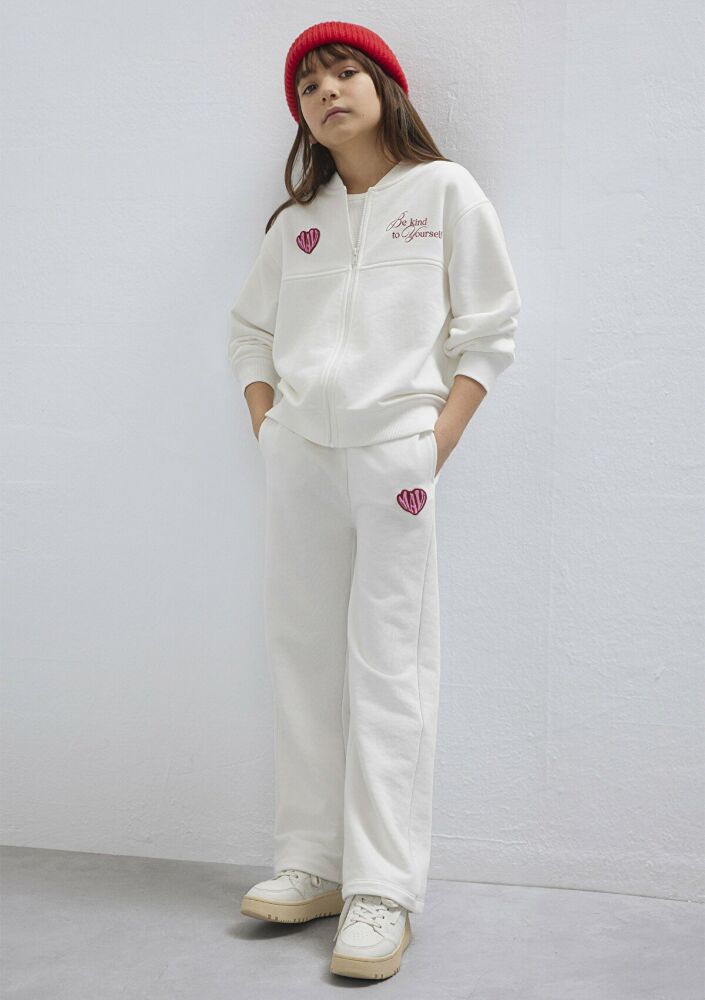 Mavi Kalp Baskılı Ekru Loose Fit Çocuk Eşofman Altı 7010044-70057