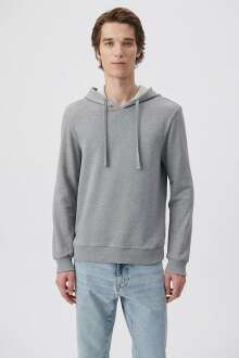 Mavi Kapişonlu Gri Melanj Erkek Sweat 065779-34686 - Mavi (1)