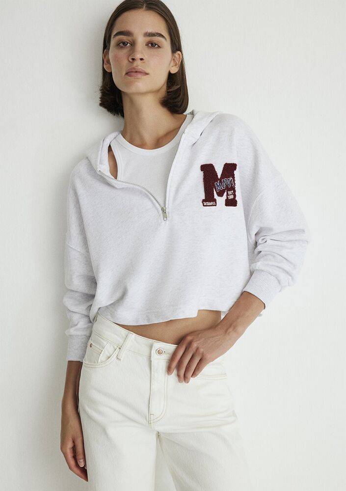 Mavi Kapişonlu Logo Kar Melanj Gri Kadın Sweat 1S10163-85438 - 1