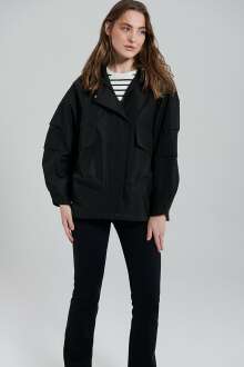 Mavi Kapişonlu Siyah Kadın Ceket 1110329-900 - Mavi (1)