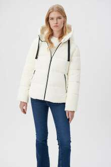 Mavi Kapişonlu Toz Beyaz Kadın Ceket 1110043-83043 - Mavi (1)