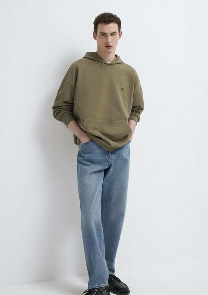 Mavi Kapüşonlu Bej Boxy Fit Erkek Sweatshirt 0S10416-71564 (1)