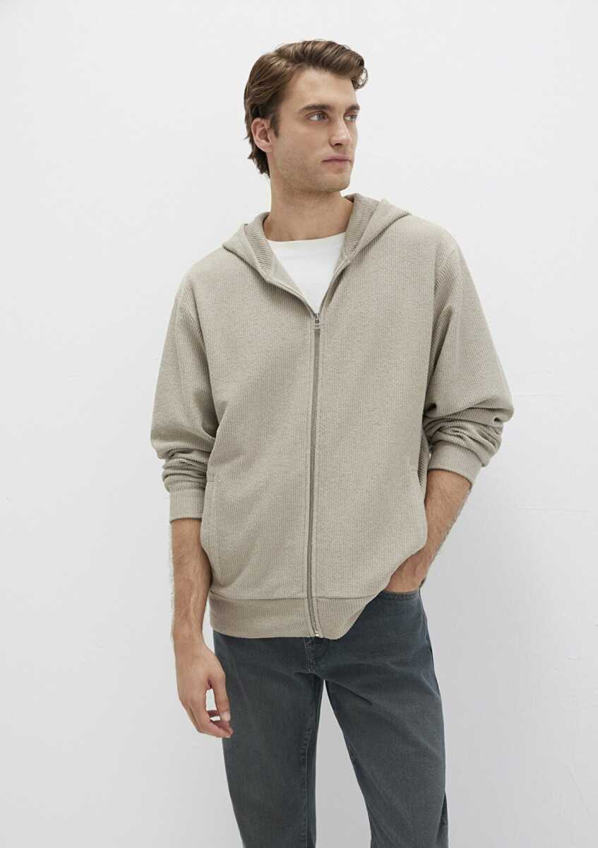 Mavi Kapüşonlu Fermuarlı Bej Loose Fit Erkek Sweat 0S10520-70154