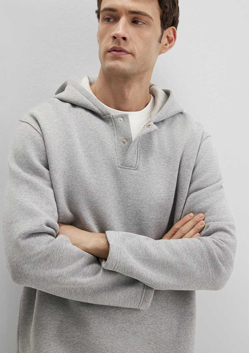 Mavi Kapüşonlu Gri Loose Fit Erkek Sweat 0S10518-80018