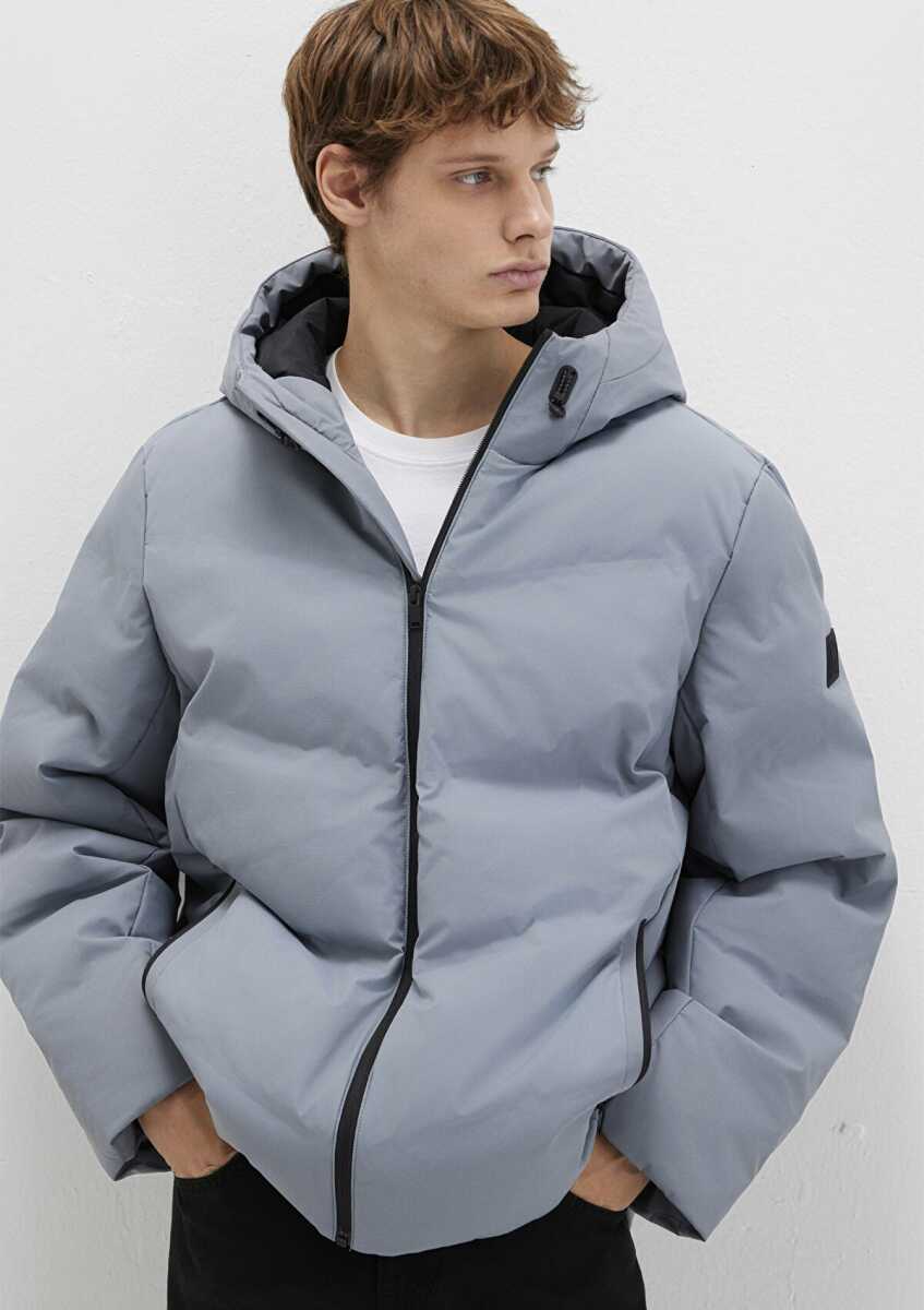 Mavi Kapüşonlu Loose Fit Gri Erkek Ceket 0110651-85550