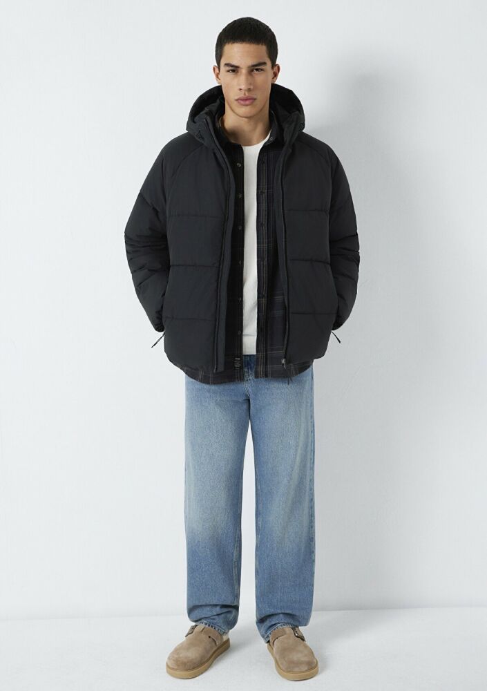 Mavi Kapüşonlu Siyah Loose Fit Erkek Ceket 0110756-71379