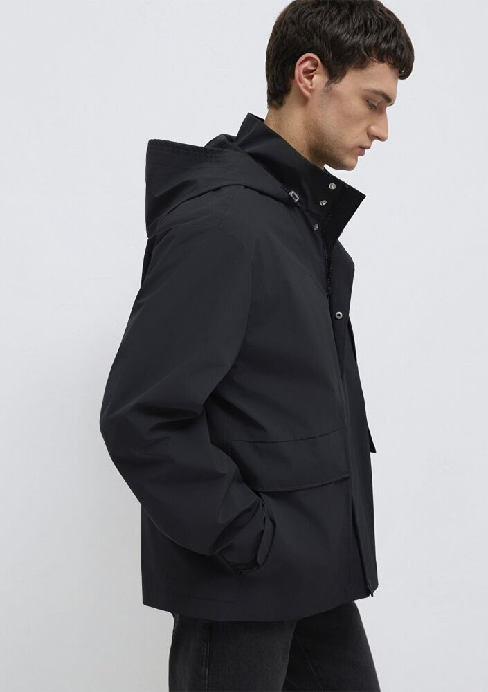 Mavi Kapüşonlu Siyah Loose Fit Erkek Ceket 0110757-71379 (1)