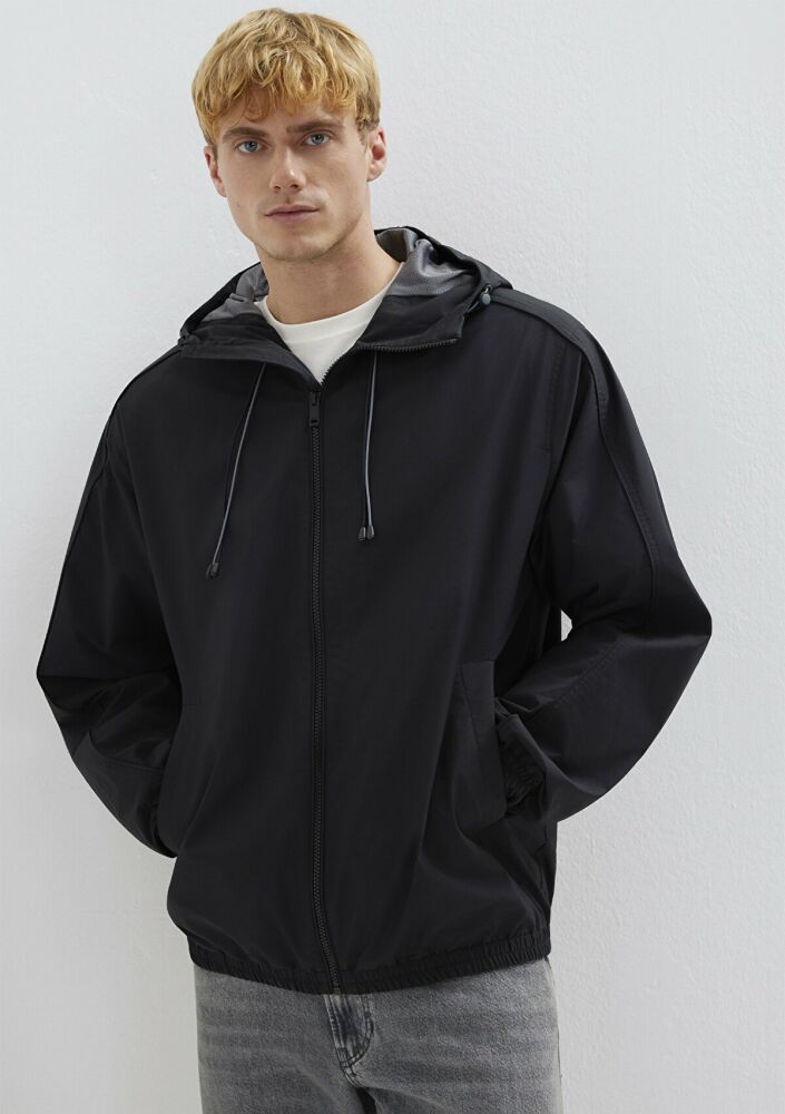 Mavi Kapüşonlu Siyah Loose Fit Erkek Ceket 0110818-900