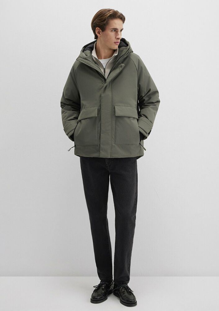 Mavi Kapüşonlu Soluk Koyu Yeşil Erkek Ceket 0110467-85485 - 1