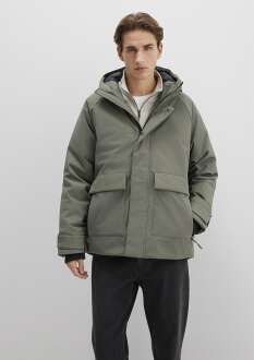 Mavi Kapüşonlu Soluk Koyu Yeşil Erkek Ceket 0110467-85485 - 2