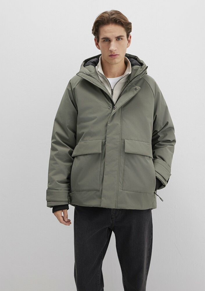 Mavi Kapüşonlu Soluk Koyu Yeşil Erkek Ceket 0110467-85485 - 2