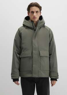 Mavi Kapüşonlu Soluk Koyu Yeşil Erkek Ceket 0110467-85485 - 3